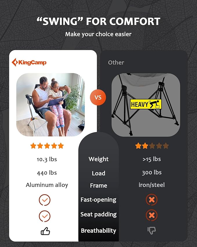 KingCamp Hammock Chair with Footrest, Swinging Portable Folding Camping Chairs for Adults MAX 440lbs Heavy Duty Foldable Oversized Rocker with Cup Holder Pillow for Outdoor Beach Patio Sport Lawn