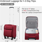 Hanke 16 Inch Underseat Carry On Luggage with Spinner Wheels Airline Approved, Small Rolling Suitcase Softside Underseater Lightweight TSA Travel Roller Suitcase Carry-On Bag(Burgundy)
