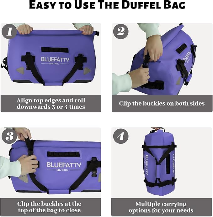 Large Waterproof Duffel Bag Roll-top Heavy Duty Dry Duffle Bags for Motorcycling, Rafting, Boating, SUP, Kayaking, Travel, 70L(Blue)