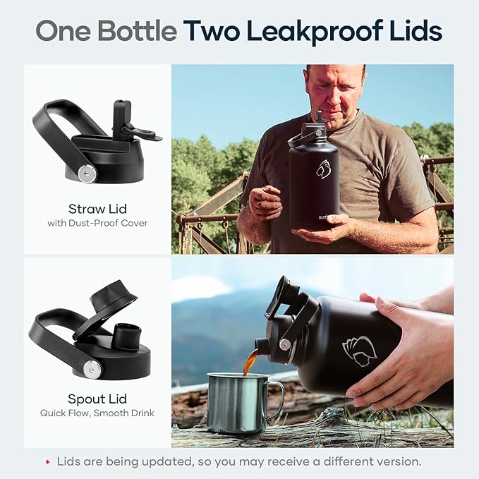 BUZIO Vacuum Insulated Stainless Steel Water Bottle 87oz (Cold for 48 Hrs/Hot for 24 Hrs) Half Gallon BPA Free Double Wall Travel Mug/Flask for Outdoor Sports Hiking, Camping, Running, Black