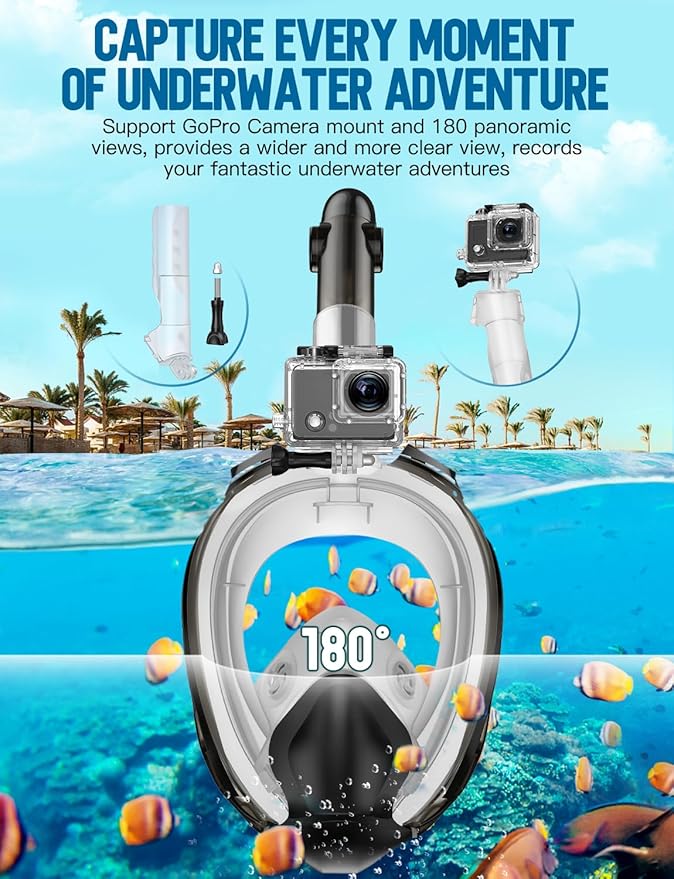 Zenoplige Full Face Snorkel Mask Adults,Dry-Top Snorkeling Gear with Camera Mount,Foldable 180-Degree Panoramic Scuba Mask for Snorkeling Diving Swimming Travel,Snorkel Mask Anti-Fog & Anti-Leak