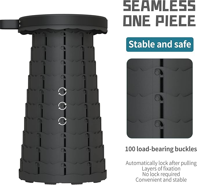 ALEVMOOM Upgraded Folding Stool with Cushion,Portable Collapsible Retractable Stool,Outdoor Chair,Yet More Sturdy Load Capacity 440lbs for Camping Garden Fishing Hiking BBQ with Carry Bag