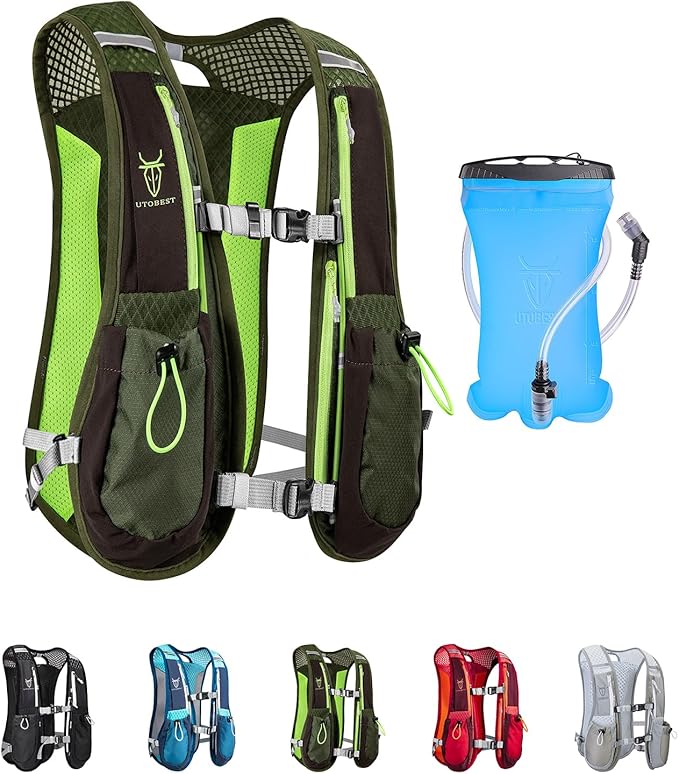 UTOBEST Running Vest, 5L Hydration Vest Lightweight, Breathable and Sweatproof Running Backpack, Adjustable Running Hydration Vest for Trail Running Marathon Race Jogging Cycling