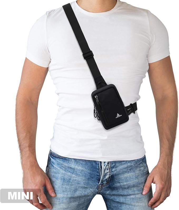 Peicees Small Crossbody Bag for Men Women Mini Sling Bag Travel Running Phone Daypack Cross Body Shoulder Bags, 2 Sizes, Small Black