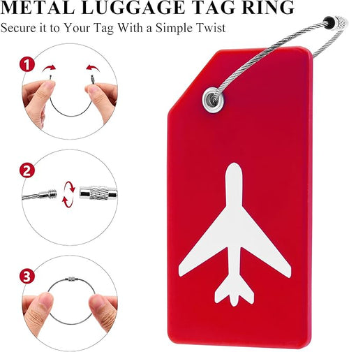 10 Pack Silicone Luggage Tag for Suitcases with Stainless Loop, TSA Approved, Privacy Protection Travel Essentials Bag Tags by Gostwo, Red