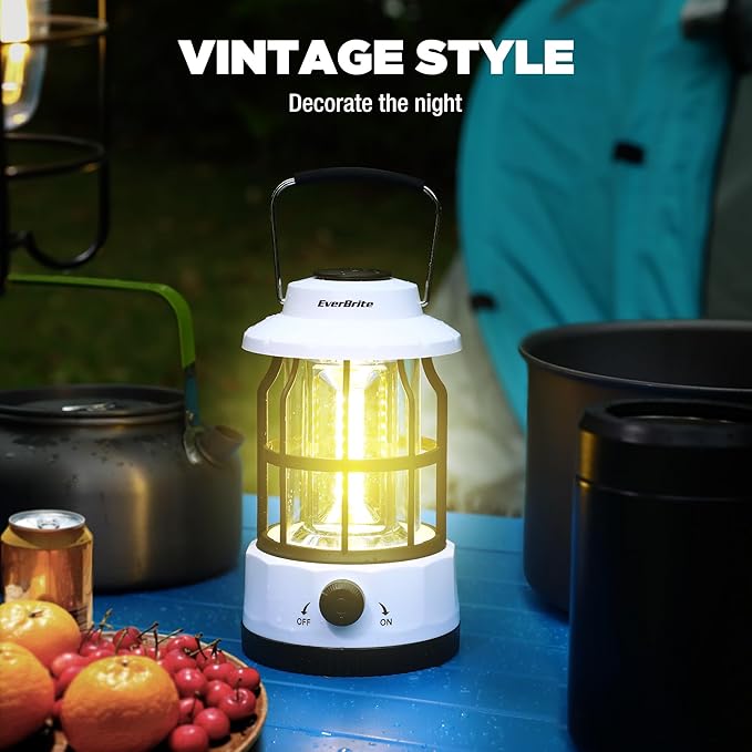 EverBrite LED Camping Lantern, USB C Rechargeable with Stepless Dimming, Vintage Portable Camping Lights & Lanterns for Power Outages, Hurricane, Emergency, Fishing, Home and More