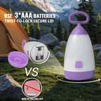 Kids Camping Lantern & Night Light Battery Powered, 360° Eye-Safe Light (AAA Included), IPX4 with RGB Modes Portable for Outdoor, Emergency , Gift for Children (Purple+Blue 2 Pack)