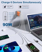 90W GaN USB C Charger Block [2 Pack],6-Port USB C Wall Charger Fast Charging 45W PD Power Adapter for MacBook Air/iPad Pro/iPhone 17Pro Max/Samsung Galaxy S24 Ultra/Tabs for Home Travel