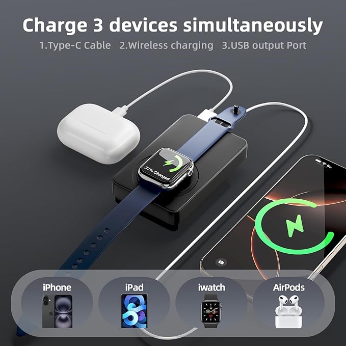 Magnetic Power Bank, 10000mAh Magnetic Portable Charger, 22.5W Wireless Power Bank, USB-C Fast Charging, LED Display Magnetic Battery Pack, Compatible for iPhone 17/16/15/14/13 Pro/Pro Max/Plus(Black)