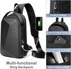 FENRUIEN Anti-Theft Crossbody Sling Backpack Bag for Men Hard Shell with USB, Shoulder Pack Lock Waterproof 10.2 inch Single Strap for Travel Hiking