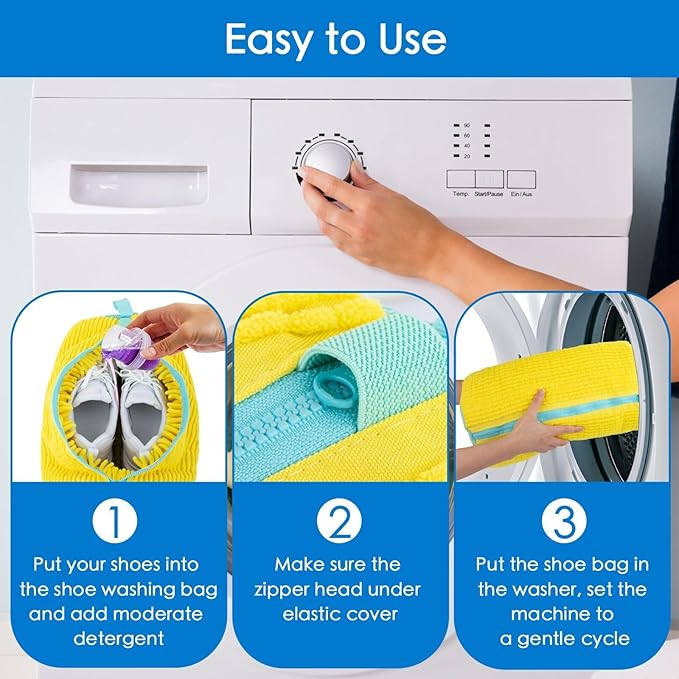 Shoe Washing Machine Bag, Reusable Laundry Shoe Bag for Washer and Dryer, Sneaker & Tennis shoe laundry bag, Ykk Zipper Multi-Functional Shoe Cleaning Bag (1PCS + 1PCS Yellow)