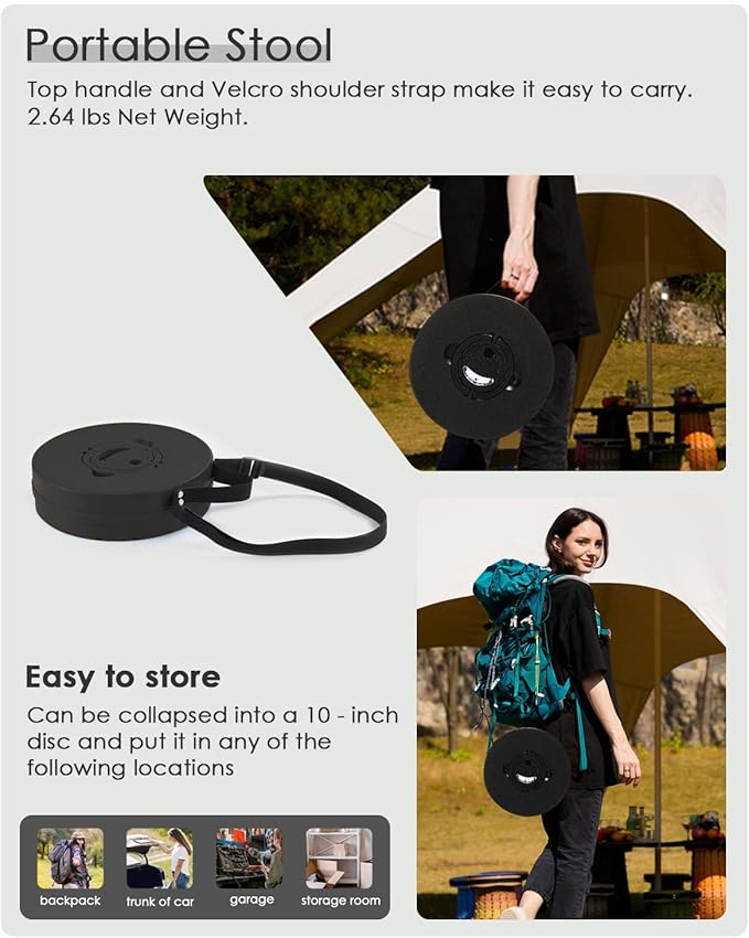 18-inch Heavy Duty Collapsible Stool - 800 lbs Capacity, 2.6 lbs Lightweight Portable Folding Stool for Camping, Travel, Music Festivals and Other Outdoor Events