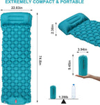 Camping Sleeping Pad, Ultralight Inflatable Mattress with Pillow Built-in Foot Pump for Outdoor Hiking Travel Tent Backpacking Trip Car, Compact Lightweight Camping Mat, Peacock Blue