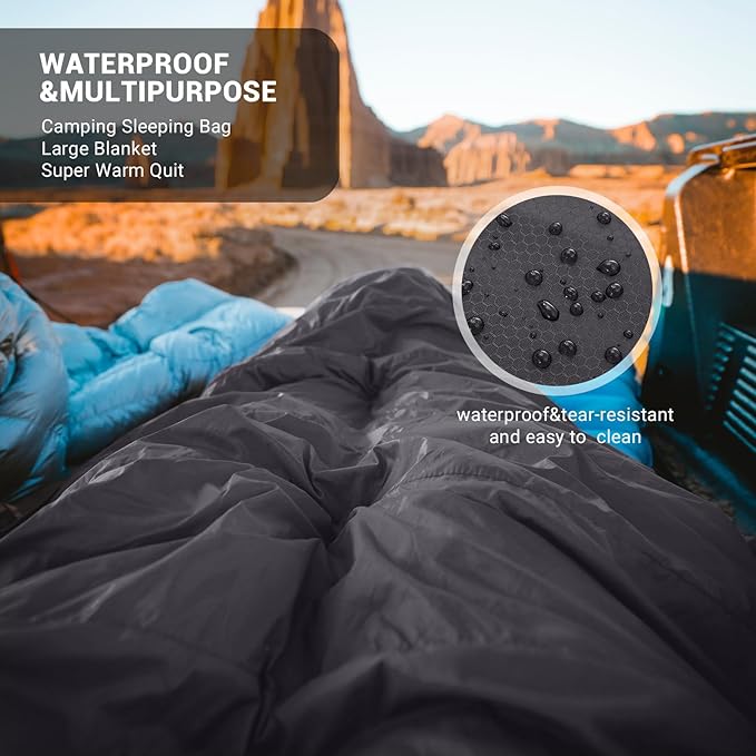 KingCamp Double Sleeping Bag for Adults, Queen Size 2 Person XXL Flannel Sleeping Bag, Waterproof Lightweight Flannel Quilt with 2 Pillows, Perfect for Couples Family Camping Hiking