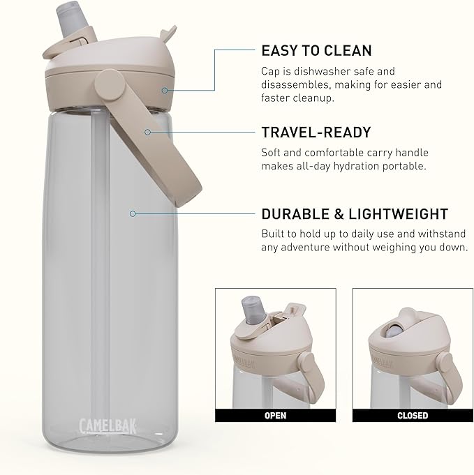 CamelBak Thrive Flip Straw 25oz Water Bottle with Tritan Renew – Easy Carry - Straw Top, Clear