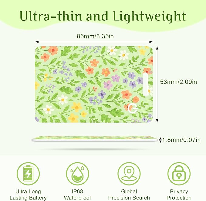 Wallet Tracker Card (iOS Only), Rechargeable Bluetooth Smart Tracking for Apple Find My Compatible Anti Tracker for Men Women Slim Item Locator for Purse Passport Key Luggage Tag (1Pcs/Green FLR)