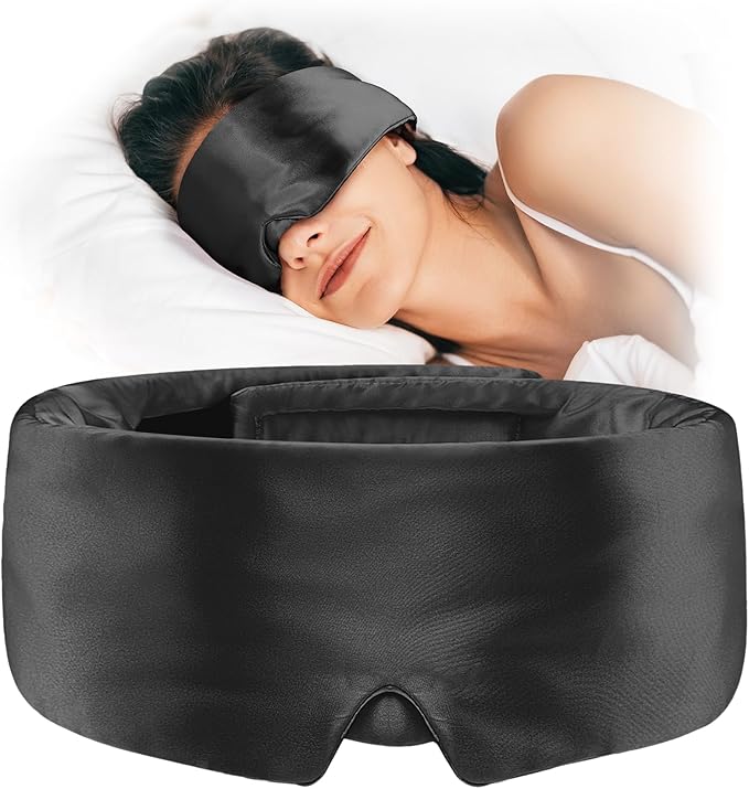 Umisleep Soft Sleep Mask, Blackout Eye Mask for Side Sleepers, Women Men Sleeping Mask, Anti-Wrinkle & Softer Than Real Mulberry Silk Eye Cover, Satin Blindfold with Adjustable Band, Black