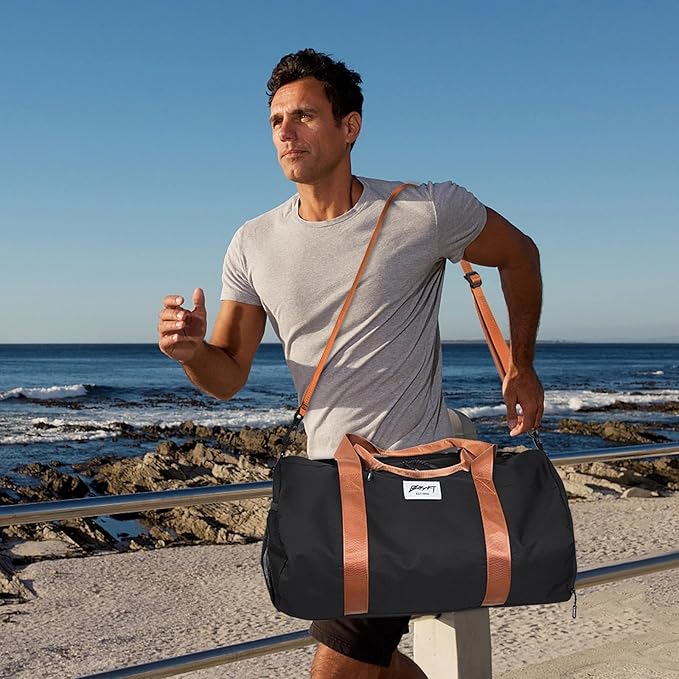 Gym Bags for Men with Side Pocket, 38L Sports Gym Duffle Bag with Adjustable Strap&Shoe Compartment, Large Waterproof Sport Duffel Bags for Travel, Sports, Fitness&Workout(Black/Brown)