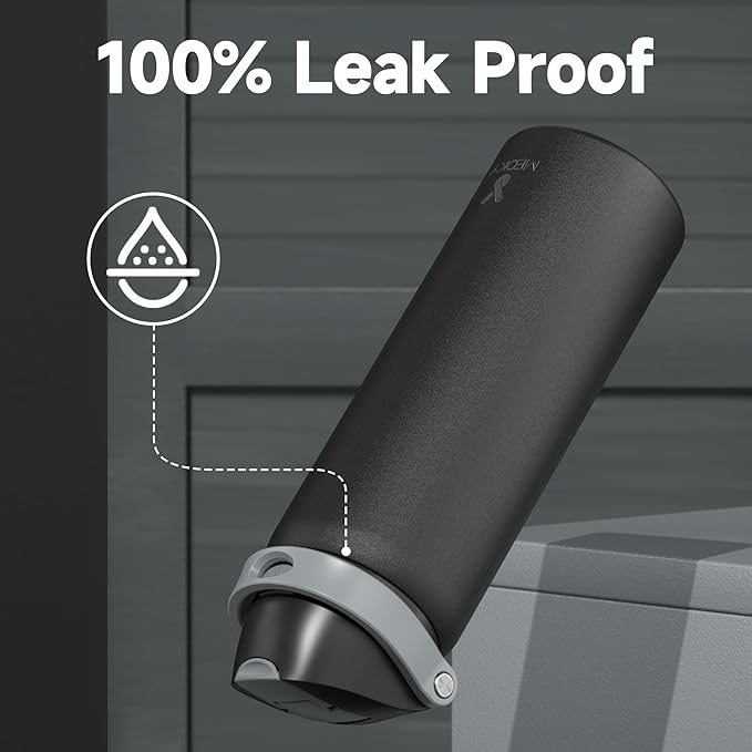 32 oz Insulated Water Bottle for Sports: Meoky Stainless Steel Water Bottle with 2-in-1 Straw and Spout Lid - Leak Proof, Cold for 24 Hours, Protective Silicone Base, BPA-Free for Gym, Night