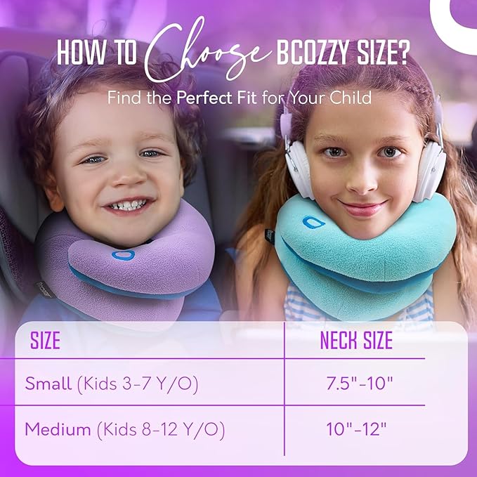 BCOZZY Kids Travel Neck Pillow (3-7 Y/O)- Patented Soft Toddler Pillow for Head & Chin Support in Car Seat, Airplane, and Road Trip Sleeping. Adjustable Size. Washable. Carry Bag. Small, Light Blue