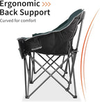 Fully Padded Folding Double Camping Chairs,Comfy Oversized Loveseat Lawn Chair w/Wine Glass Holder,Cup Holder,Heavy Duty Outdoor Portable Camp Couch Support 600 Lbs,Dark Green