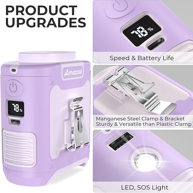 AMACOOL Portable Waist Fan Clip On, MAX 40H Work Time, 10000mAh Rechargeable Wearable Shirt Fan with Light, 16000RPM Powerful 5 Speed Belt Fans Personal Cooling Fans for Outdoor Jobsite Camping Travel