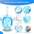 Kids Snorkel Mask, Full Face Snorkel Mask for Kids 4-16, 180 HD View Anti-Fog Anti-Leak Snorkel Mask for Kids Snorkel Set Snorkeling Gear for Kids