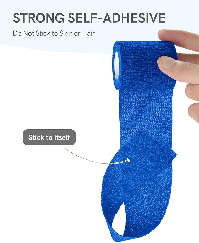 FriCARE Self Adhesive Bandage Wrap, Medical Tape in First Aid Kit, Cohesive Bandages for Wounds Sport Vet, 2 Inches X 5 Yards 6 Rolls, Navy Blue