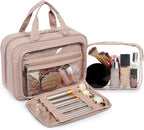 BAGSMART Toiletry Bag Hanging Travel Makeup Organizer with TSA Approved Transparent Cosmetic Bag Makeup Bag for Full Sized Toiletries, Medium-Pink