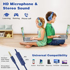 SIMOLIO Kids Headphones for School, Safe Volume Limiter Headphone with Microphone, Adjustable Sturdy & Foldable, Stereo Wired Headsets for Child, Toddler, Boys, Girls, Online Course (Green)