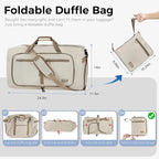 Fmeida 65L Duffle Bag with Shoes Compartment, Foldable Travel Duffel Bags for Men Women, Large Packable Travel Bag Water Repellent & Tear Resistant (Beige)