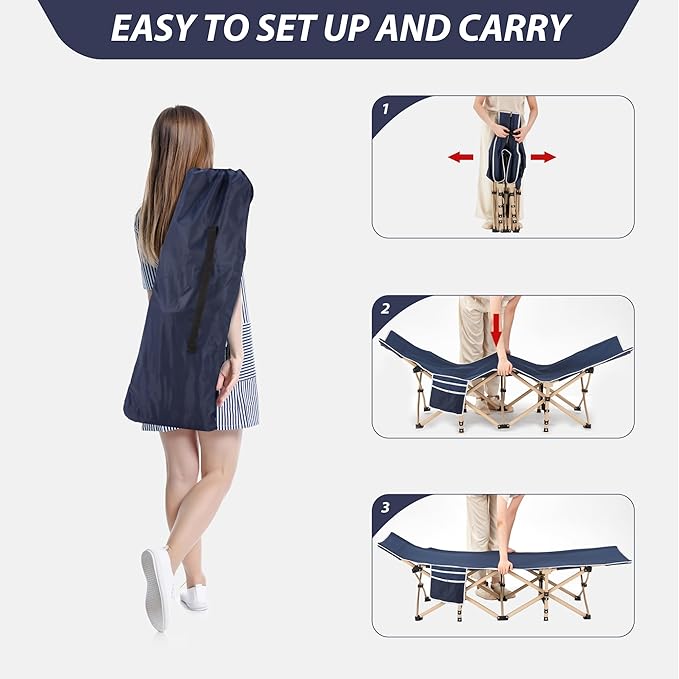 Folding Camping Cot for Sleeping, Portable Cots for Adults, Heavy Duty Cot Bed 550LBS(Max Load), Extra Wider Cots with Large Pocket for Outdoor, Office, Beach