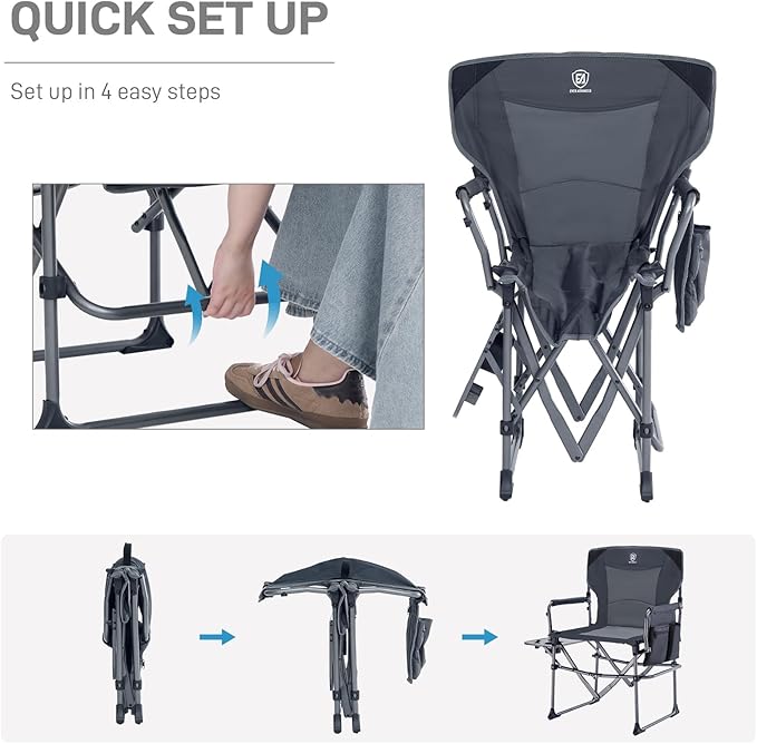 EVER ADVANCED Camping Directors' Chair with Side Table, Portable Folding Chair with Compact Size, Heavy Duty with Pocket for Camping, Lawn, Sports and Fishing, 400lbs, Gray 2 Pack