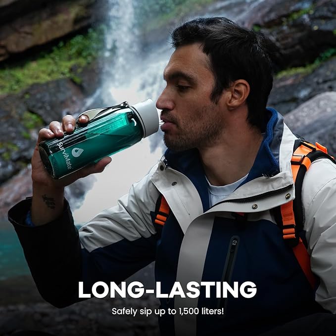 SurviMate Purified Water Bottle for Camping, Hiking, Backpacking and Travel, BPA Free with 5-Stage Intergrated Filter Straw