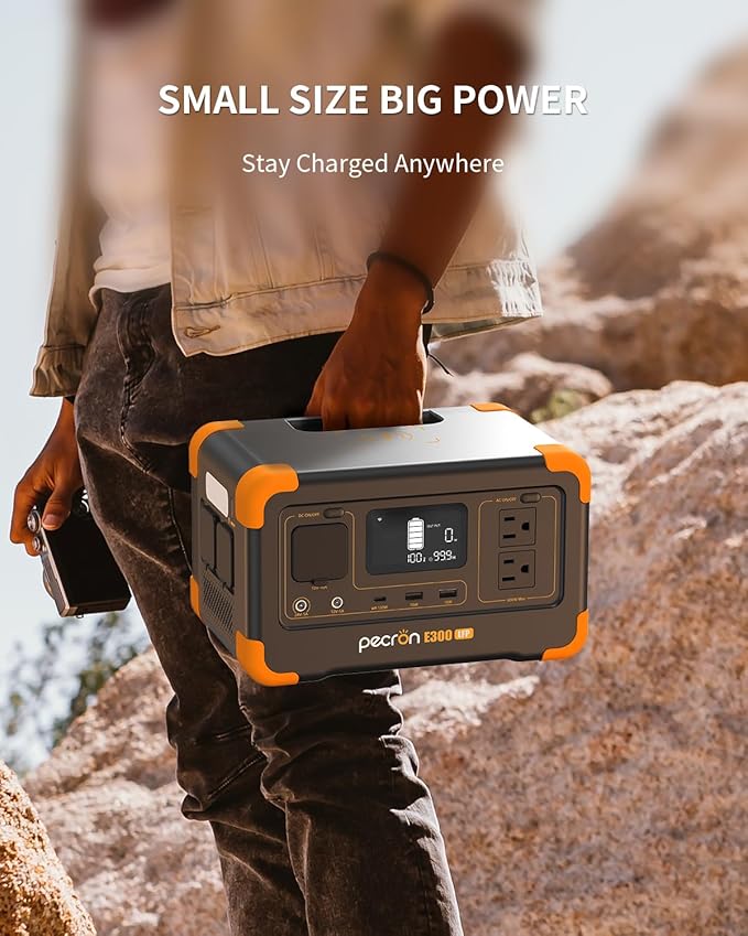 PECRON E300LFP 288Wh Solar Generator with 100W Solar Panel, 600W Portable Power Station LiFePO4 Battery, Fast Charge Battery for Home, Outdoor, Off-Grid Living, RV, Emergency