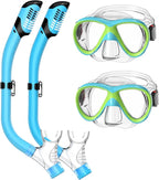 Kids Snorkel Set, Dry Top Snorkeling Gear for Kids, Diving Mask for Youth Boys Girls Age 5-15, Tempered Glass Swimming Goggles Combo Set, Anti-Fog Panoramic View Kids Snorkel Set