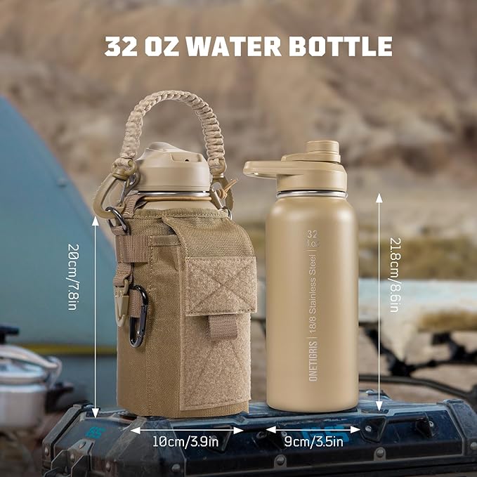 ONETIGRIS 32 oz Insulated Water Bottle with Straw - Tactical Stainless Steel Water Jug, Leakproof Wide Mouth Sport bottle with 3 Lids and Sleeve for Travel, Gym, Camping, Hiking