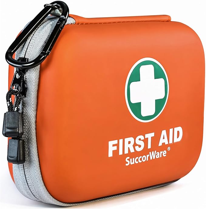 150 Pieces Mini First Aid Kit - Small Medical Kit with Hard Shell - Emergency First Aid Kit for Car, Travel, Home, Outdoor, Office, Camping, Hiking (Orange)