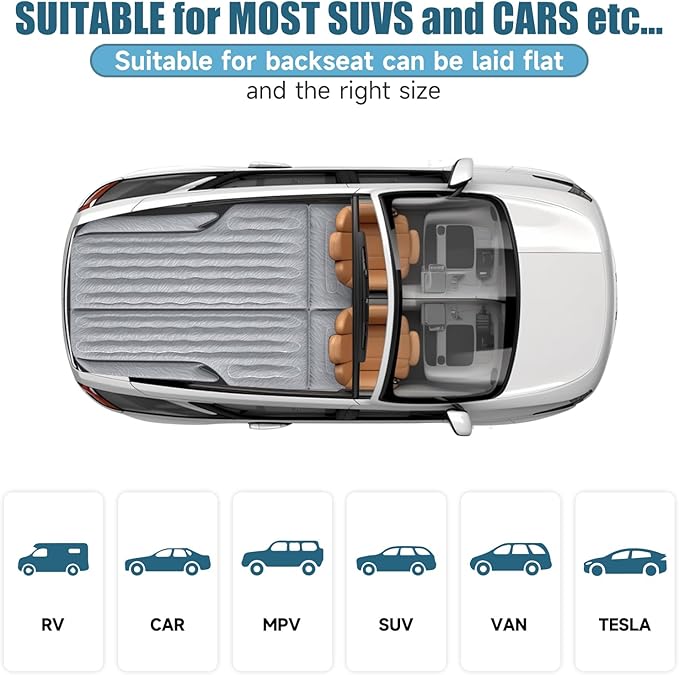 Inflatable SUV Air Mattress: Double-Sided Flocking Car Mattresses for Back SUV, Travel Camping Sleeping Bed with Air Pump 2 Pillows