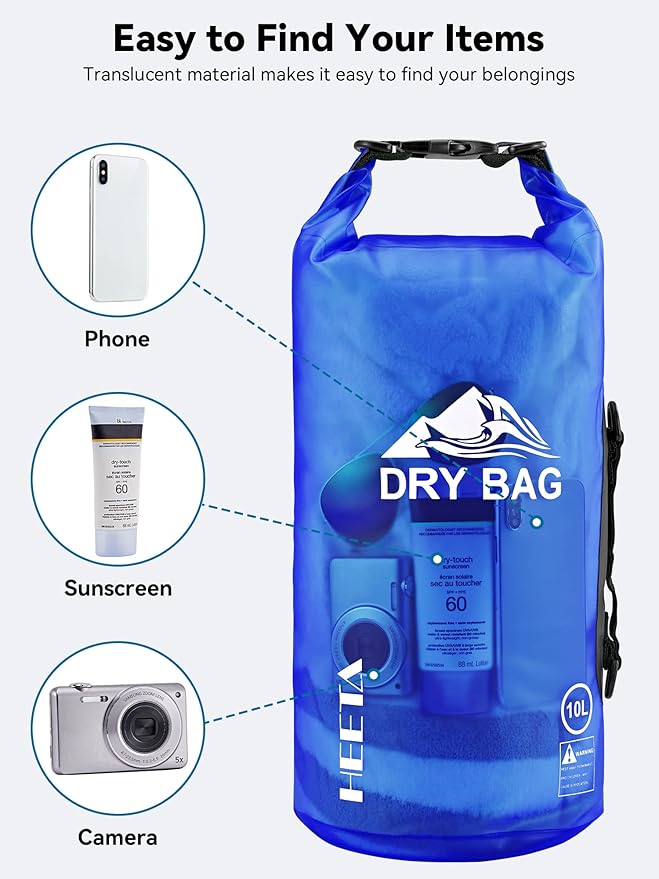 HEETA Dry Bag Waterproof for Women Men, 5L/10L/20L/30L/40L Roll Top Lightweight Dry Storage Bag Backpack with Phone Case for Travel Swimming Boating Kayaking Paddle Board Camping Beach Accessories