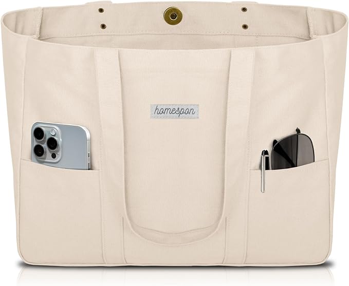 HOMESPON Large Canvas Tote Bag for Women Everything Bag with Pockets and Laptop Sleeve