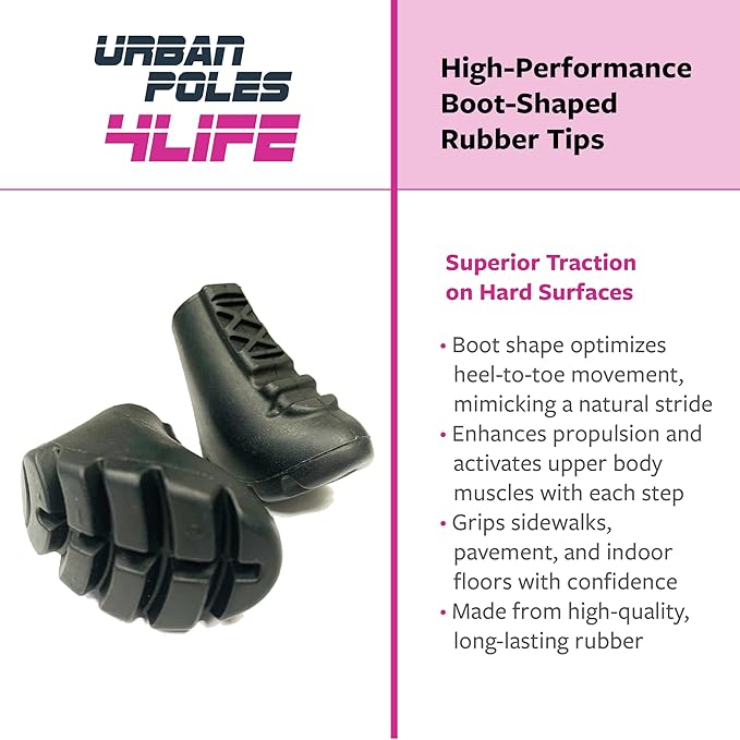 Urban Poling - Urban Poles 4Life - Lightweight, Aluminum Nordic Walking Sticks - Pink & Silver - 1 Pair – for Users 4'2"–6'2" - Collapsible & Adjustable Hiking Gear