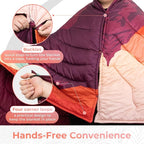 KingCamp Ultralight Camping Blanket, Packable Down Alternative Puffy Printed Wearable Blanket with Snap Buttons & Corner Loops Weatherproof Quilt for Outdoor Travel Stadium (79"L x 57"W, ORANGE)