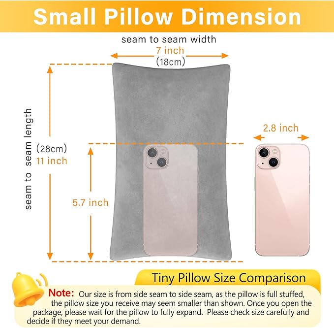 2 Pack Small Pillow, Memory Foam Mini Pillow 11 X 7 Inches for Travel, Sleeping, Nap and Neck, Knee, Lumbar Support, Tiny Cushion for Pet, Dogs (Grey)