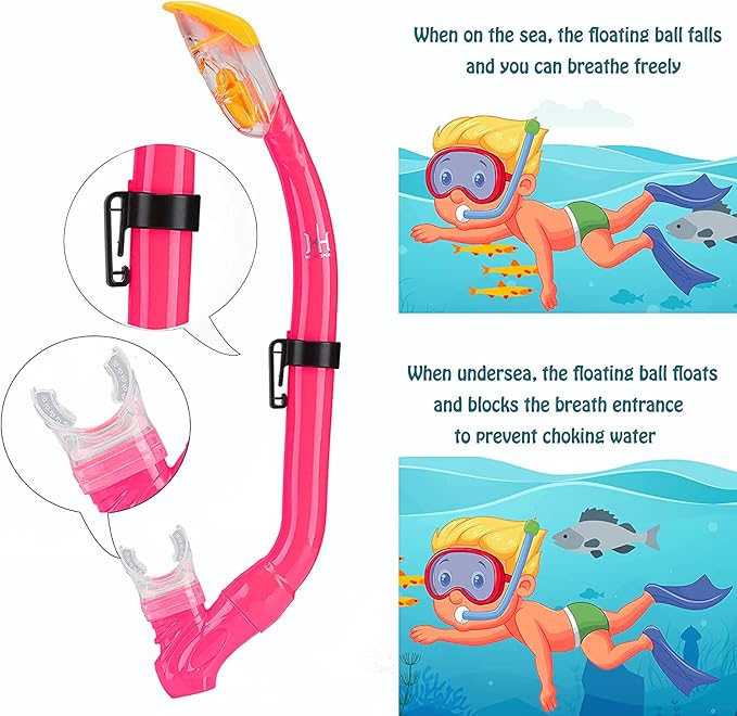 Kids Mask Fins Snorkel Set Snorkeling Packages, with Diving Mask, Snorkel, Adjustable Swim Fins, Mesh Bag, Anti-Fog Anti-Leak Snorkeling Gear for Kids for Snorkeling Swimming Diving