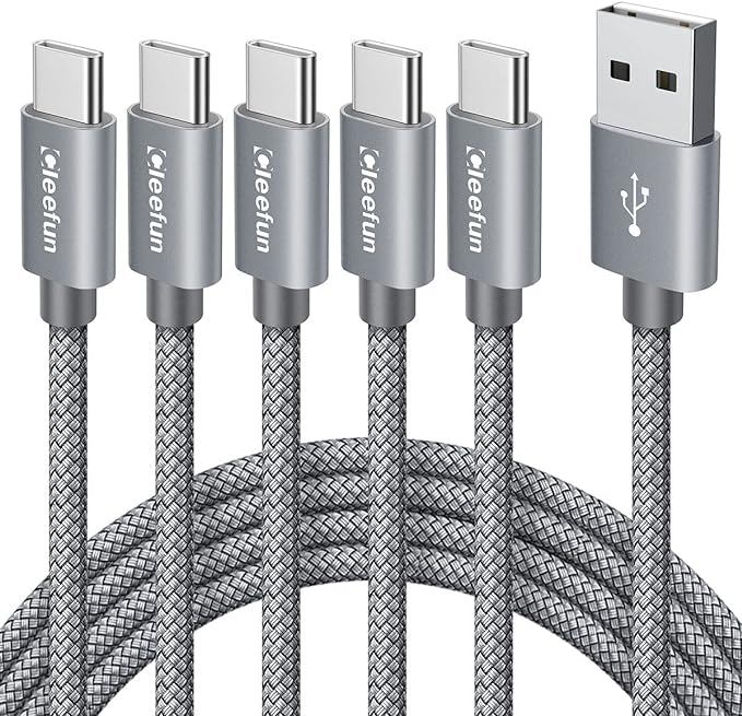 CLEEFUN USB C Cable 6ft, 5-Pack USB A to Type C Charger Cord Fast Charging for iPhone 17 16 15 Pro Max Plus Air 16e, for Samsung Galaxy S25 S24 S23 S22 S21 S20 S10 A17 A16 A15 A56 A55 A26 A35 A36