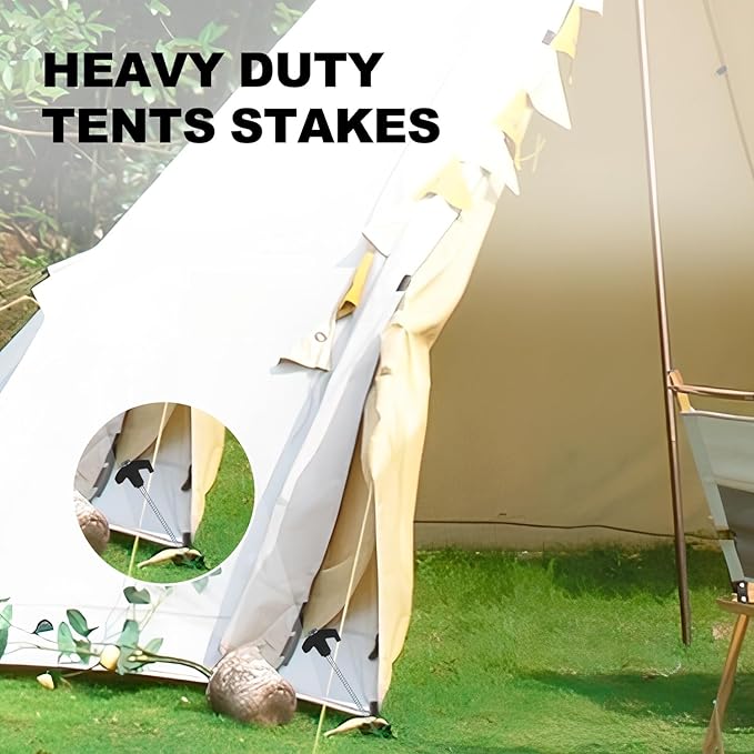 12 Pack Screw in Tent Stakes Heavy Duty,8 Inch Ground Anchors Screw in,Metal Stakes with Hex Head Driver,Camping Tent Accessories.(Black)