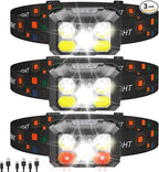 Rechargeable LED Headlamp 3-Pack, 800 Lumens, USB-C, IPX4 Waterproof, 8 Modes, Red & White Light — Lightweight, Adjustable; for Camping, Hiking, Running, Fishing & Repairs