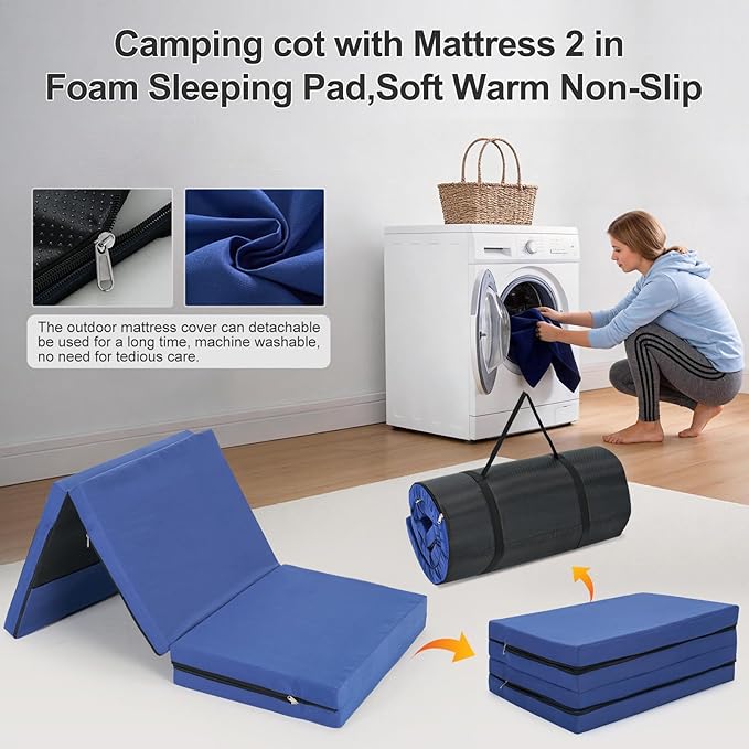 ABORON XXL Camping Cot with 2in Memory Foam Mattress, 900LBS Heavy Duty Sleeping Cot for Adults, Extra Wide Sleeping Cot, 1200D Double Layer Oxford Cot for Camping, Guest, Office Nap