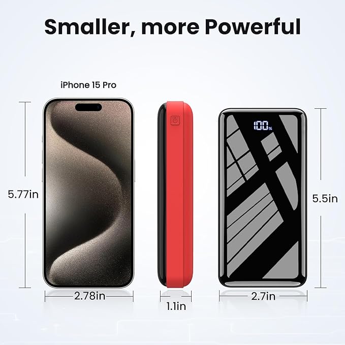 Portable Charger 27000mAh Power Bank, 22.5W Fast Charging USB C Battery Pack, 3 Outputs&2 Inputs, LED Display, External Battery Bank for iPhone 16/15/14 Pro, Android Cell Phone etc